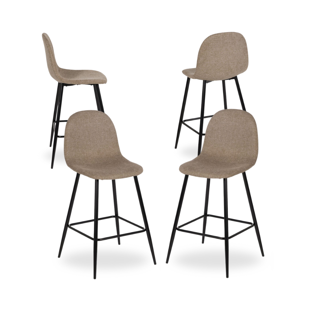 Pack de 4 Taburetes Taupe de Tejido y Metal para Salón - Altura 63 cm, Diseño Ergonómico y Compacto, Cocinas y Mesas Altas
