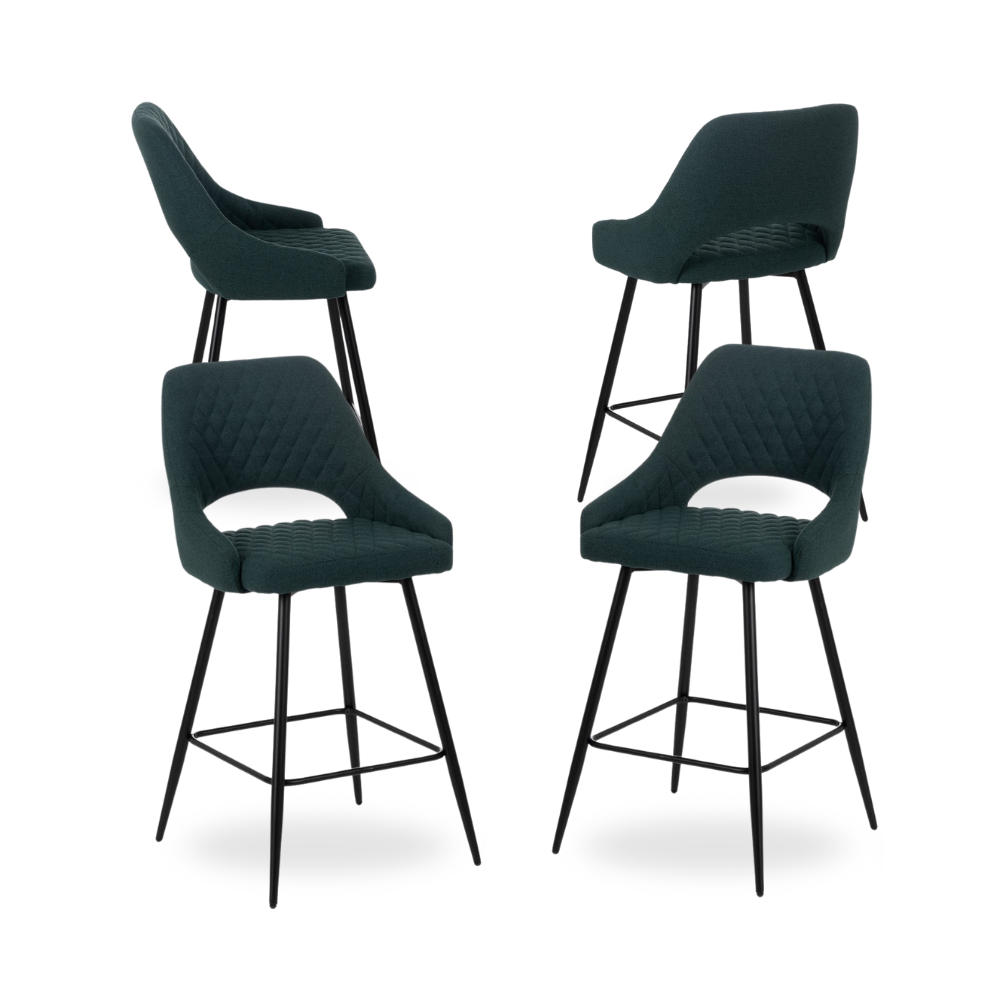 Pack de 4 Taburetes Verdes con Estructura Metálica - Diseño Moderno y Ergonómico para Cocina y Espacios Abiertos, 95 cm de Altura