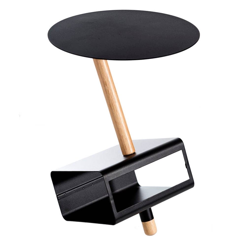 Mesita Revistero Industrial Negro-Natural de Hierro y Madera 36x36x48,6 cm