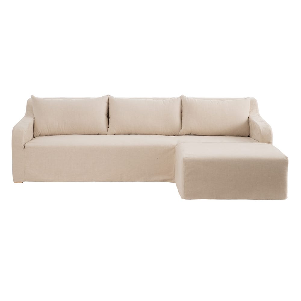Sofá chaise longue beige de tela para salón moderno – 249 x 160 x 73 cm - Imagen 2