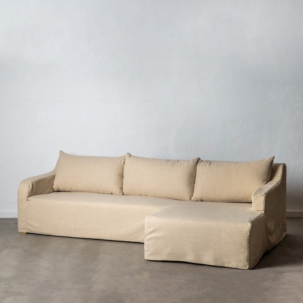 Sofá chaise longue beige de tela para salón moderno – 249 x 160 x 73 cm - Imagen 11