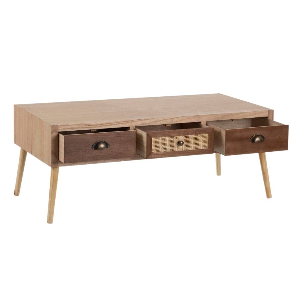 Mesa Centro Sasha Crema-Natural Madera y Ratán 110x50x43 cm - Imagen 2