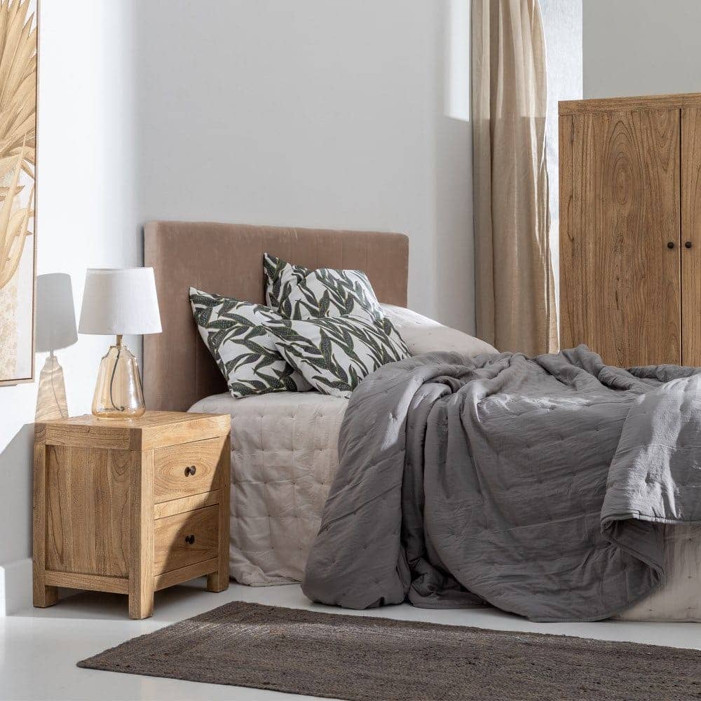 Mesita de Madera Natural Mindi para Dormitorio - 50 cm, Estilo Moderno, Cajones 33x14,5 cm, Colección Miró - Imagen 10