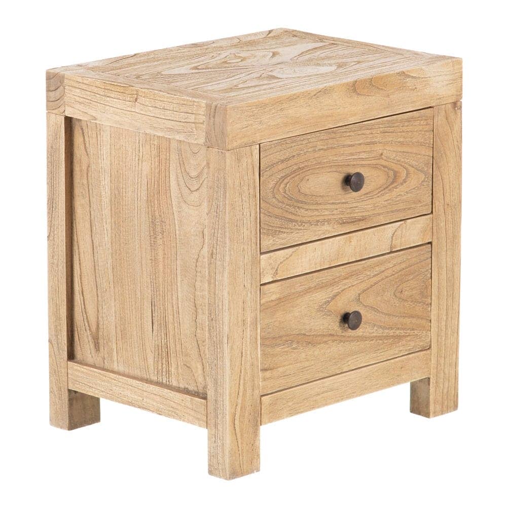 Mesita de Madera Natural Mindi para Dormitorio - 50 cm, Estilo Moderno, Cajones 33x14,5 cm, Colección Miró