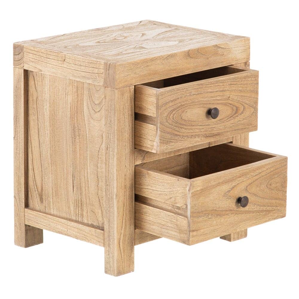 Mesita de Madera Natural Mindi para Dormitorio - 50 cm, Estilo Moderno, Cajones 33x14,5 cm, Colección Miró - Imagen 2