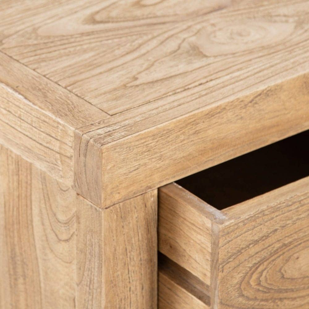Mesita de Madera Natural Mindi para Dormitorio - 50 cm, Estilo Moderno, Cajones 33x14,5 cm, Colección Miró - Imagen 3