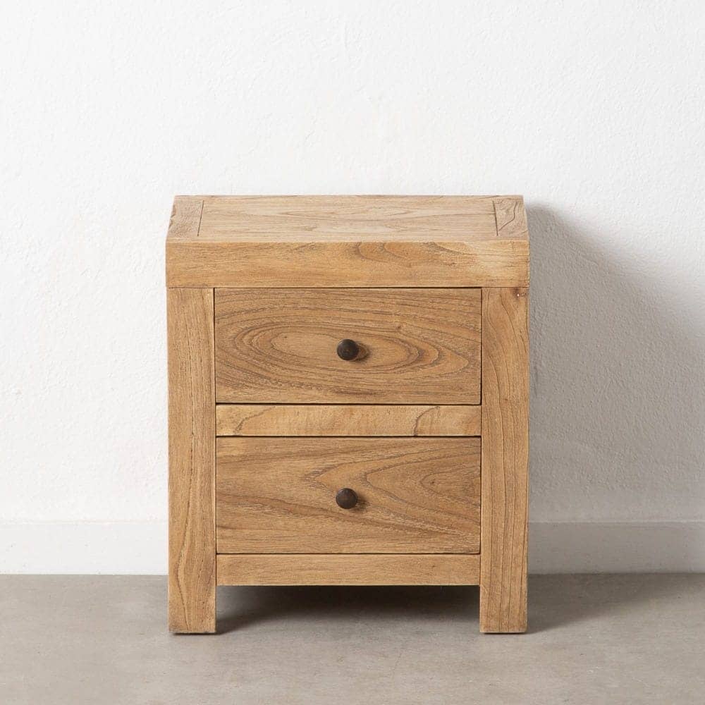 Mesita de Madera Natural Mindi para Dormitorio - 50 cm, Estilo Moderno, Cajones 33x14,5 cm, Colección Miró - Imagen 9