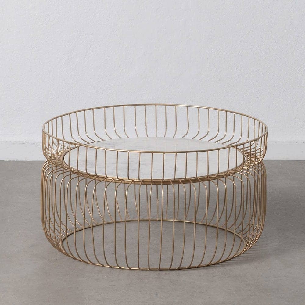 Mesa de Centro de Hierro y Mármol Oro-Blanco 72x72x40 cm