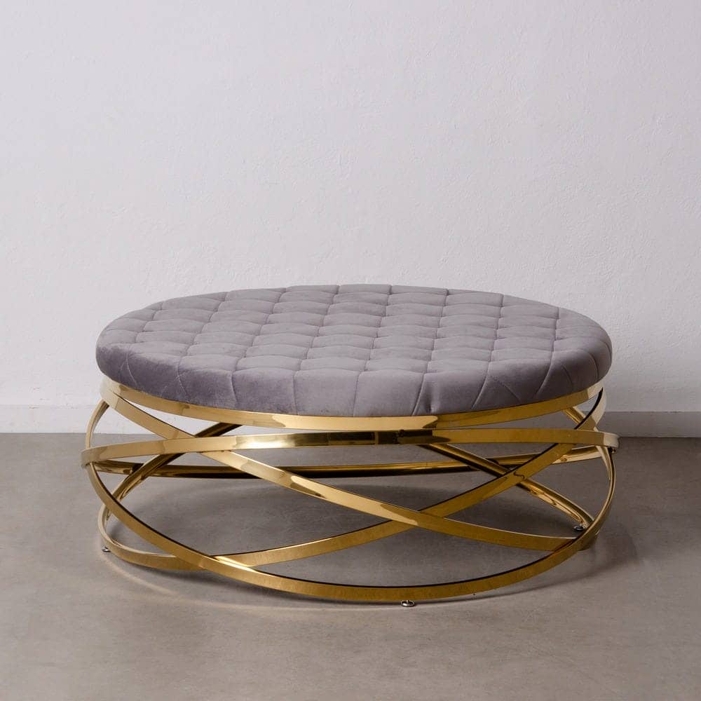 Mesa Centro Gris 110x110x43 cm con Patas Doradas y Estructura de Acero Inoxidable