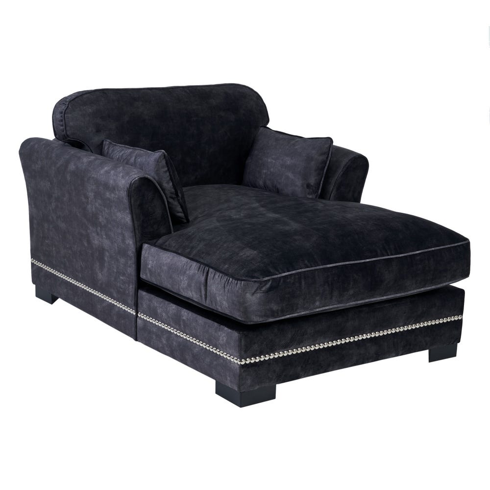 Sofá chaise longue gris oscuro de tela para salón moderno – 114 x 155 x 92 cm - Imagen 2