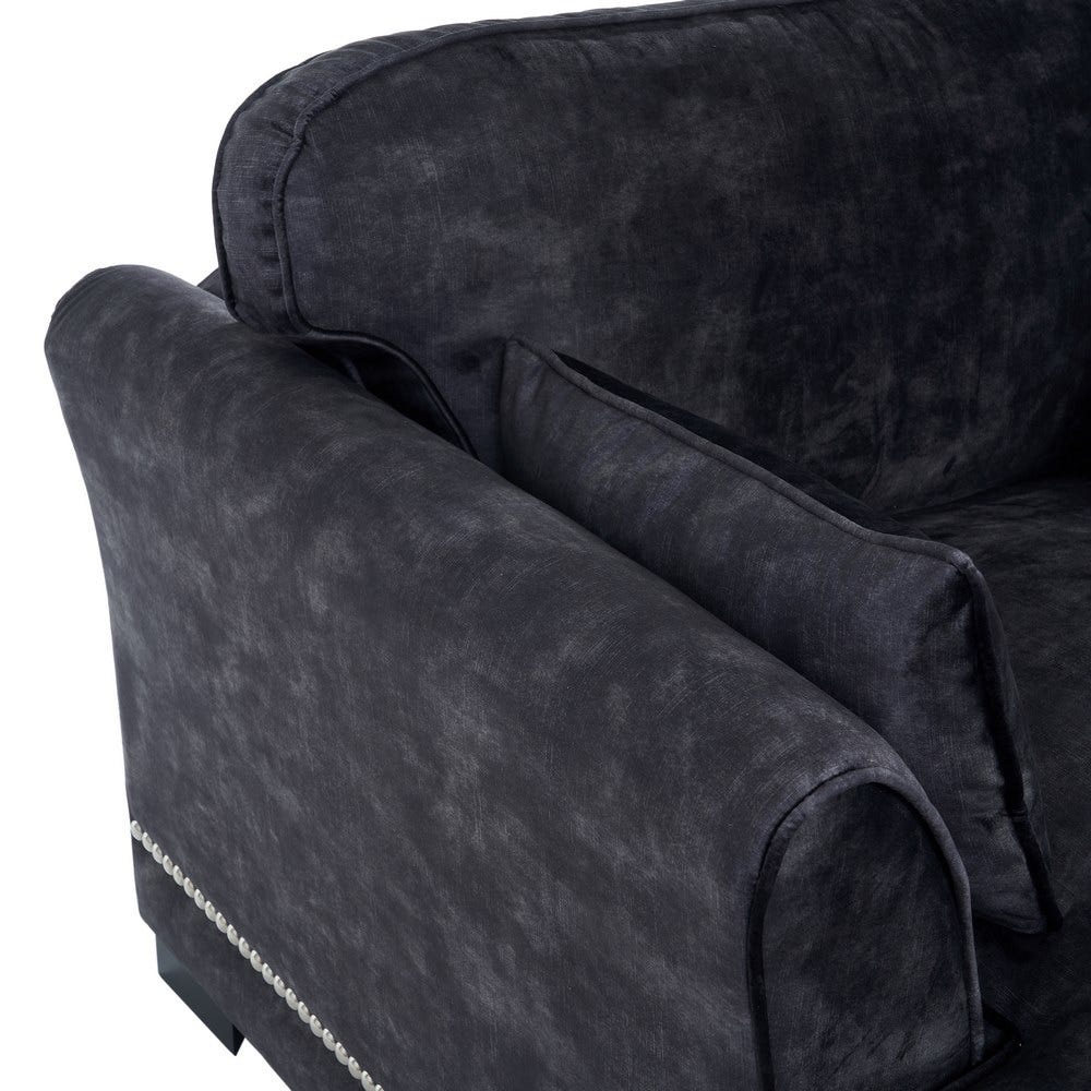 Sofá chaise longue gris oscuro de tela para salón moderno – 114 x 155 x 92 cm - Imagen 4