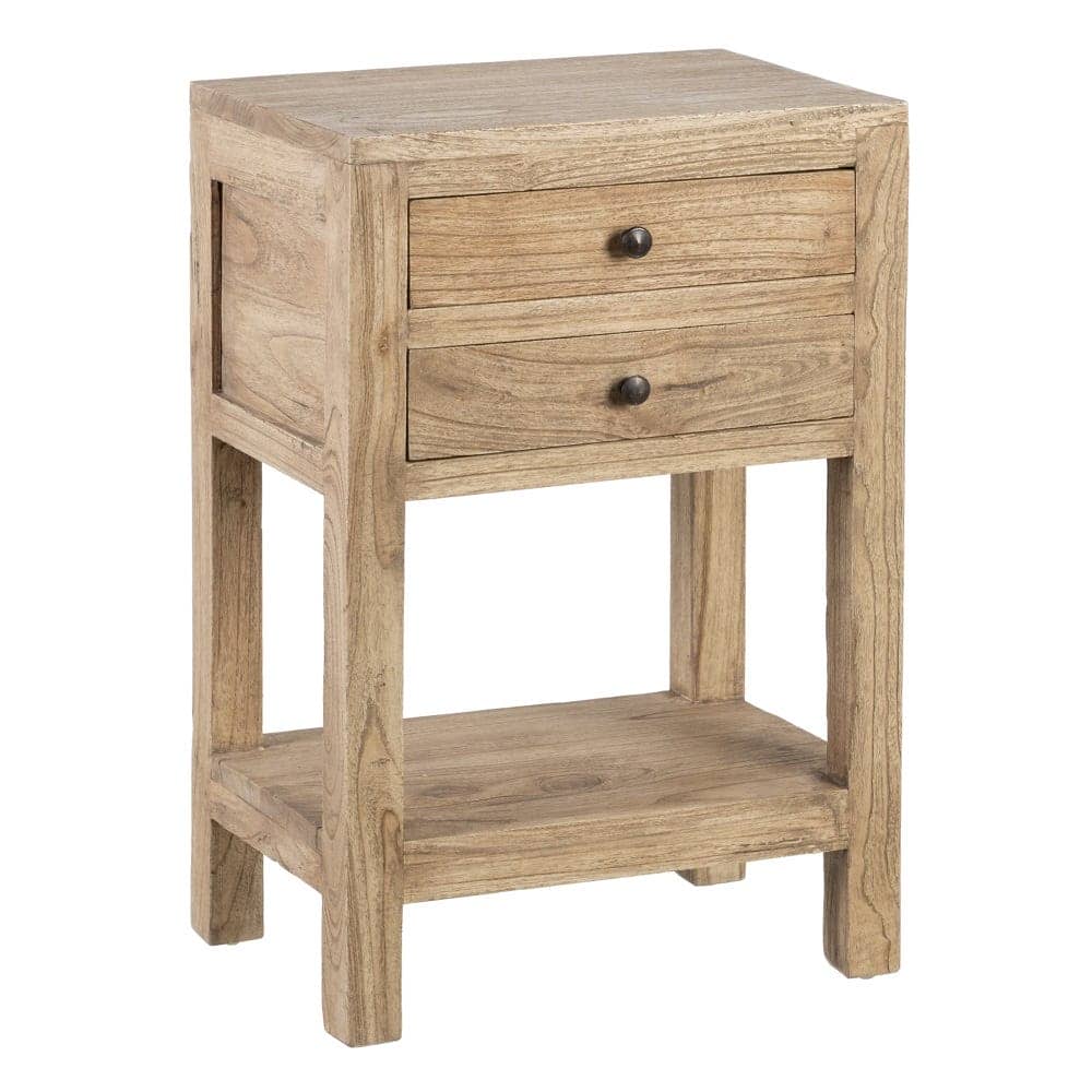 Mesita de Madera Natural Mindi para Dormitorio - 66 cm, Estilo Moderno y Funcional con Cajones de 35x7,5 cm