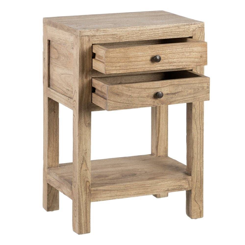 Mesita de Madera Natural Mindi para Dormitorio - 66 cm, Estilo Moderno y Funcional con Cajones de 35x7,5 cm - Imagen 2