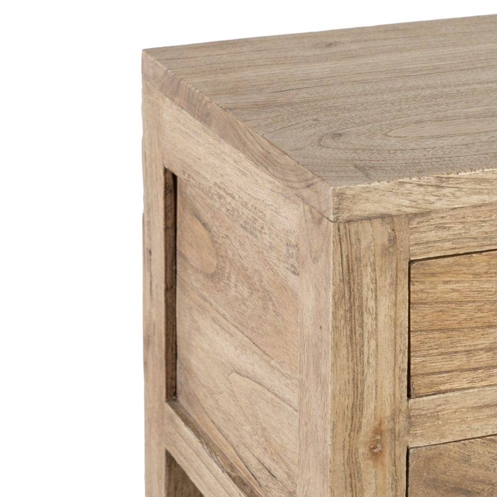 Mesita de Madera Natural Mindi para Dormitorio - 66 cm, Estilo Moderno y Funcional con Cajones de 35x7,5 cm - Imagen 3