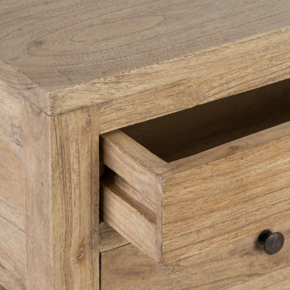 Mesita de Madera Natural Mindi para Dormitorio - 66 cm, Estilo Moderno y Funcional con Cajones de 35x7,5 cm - Imagen 5
