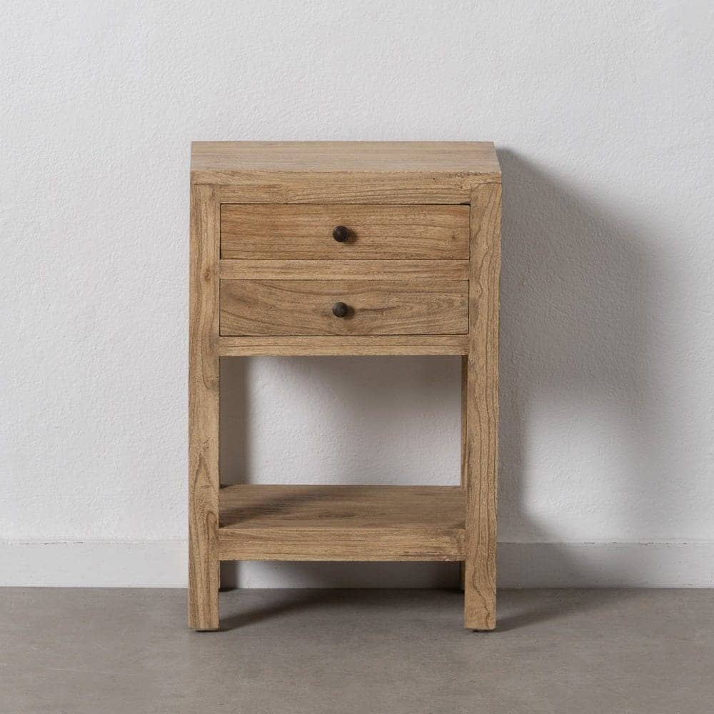 Mesita de Madera Natural Mindi para Dormitorio - 66 cm, Estilo Moderno y Funcional con Cajones de 35x7,5 cm - Imagen 10