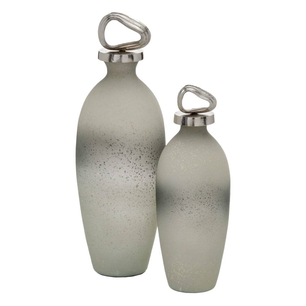 Botella Decorativa de Aluminio y Cristal Gris-Plata 12x12x36 cm - Imagen 3