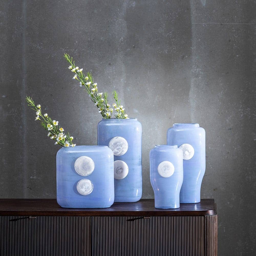 Jarrón de Cristal Azul-Blanco 22x10x24 cm Decorativo - Imagen 2