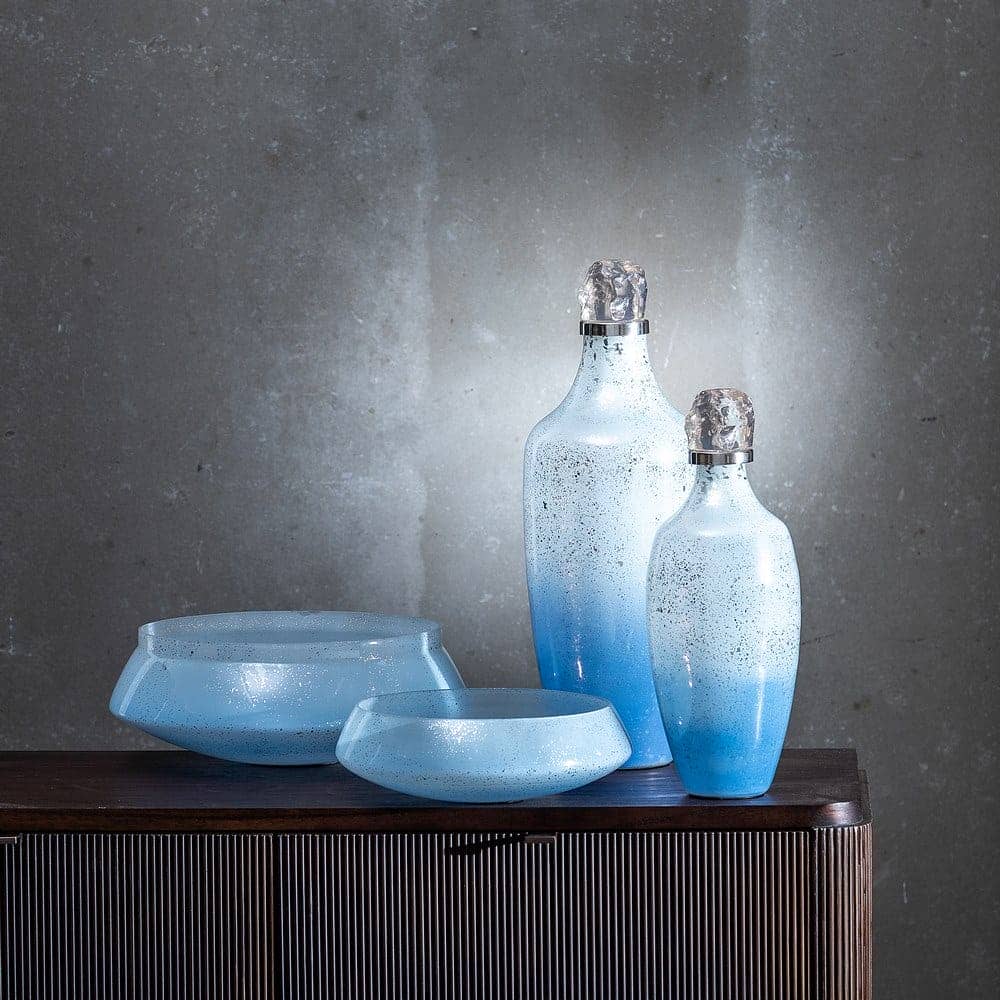 Botella Decorativa de Cristal Azul 12x12x33 cm - Imagen 2