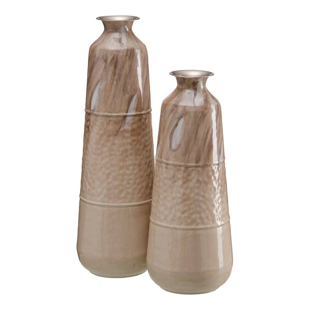 Jarrón Beige de Metal 28 x 28 x 68 cm para Decoración - Imagen 3