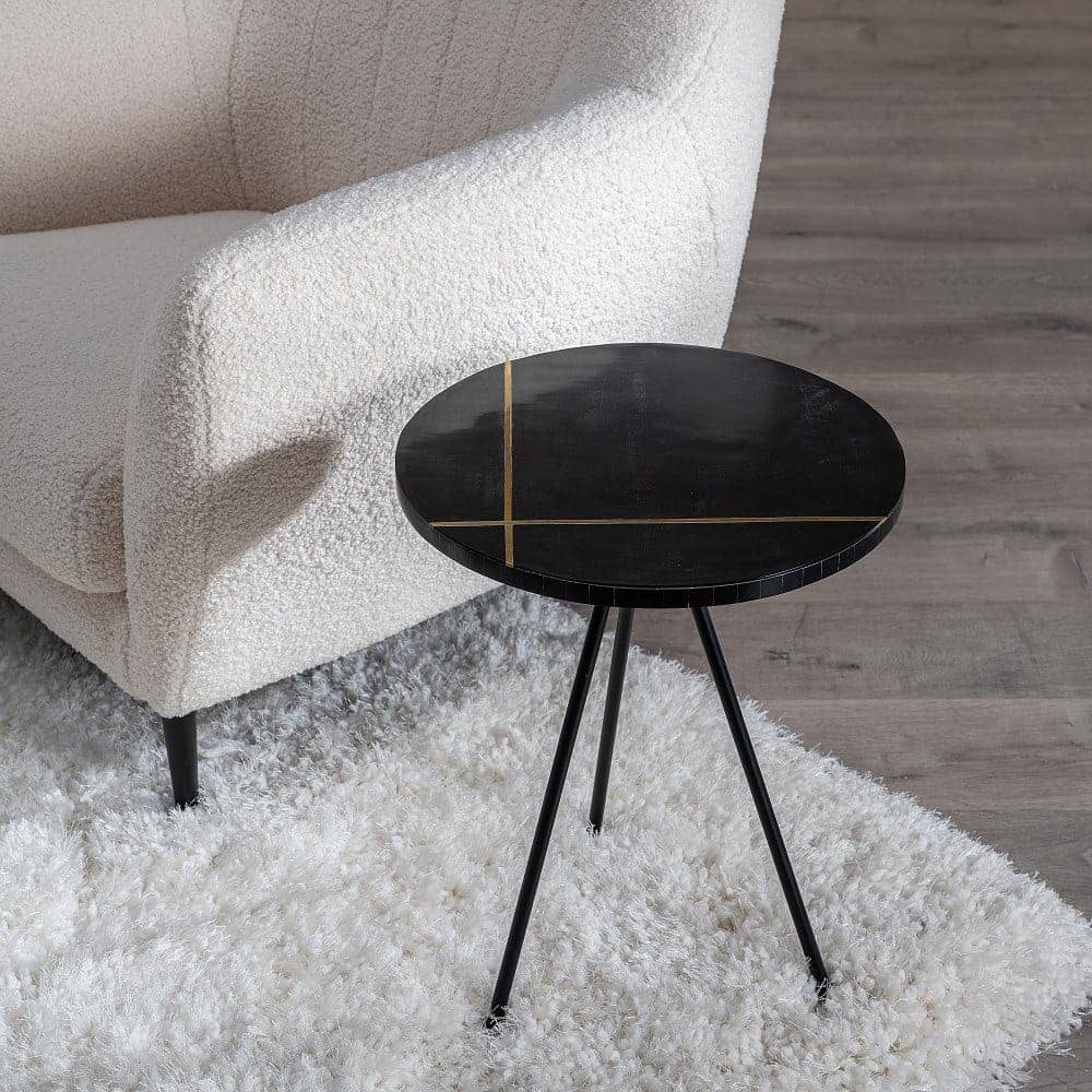 Mesa Auxiliar de Metal y Resina Negro-Oro 38x38x43 cm - Imagen 2