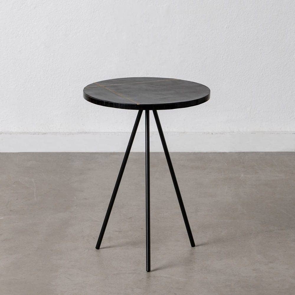 Mesa Auxiliar de Metal y Resina Negro-Oro 38x38x43 cm