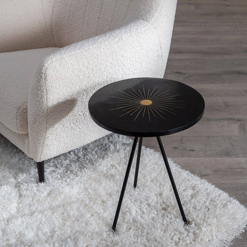 Mesa Auxiliar de Metal y Resina Negro-Oro 38x38x50 cm - Imagen 2