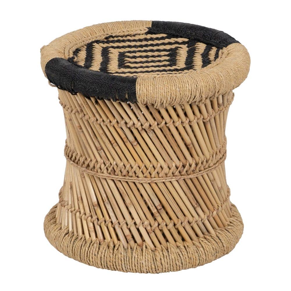 Set de 2 Mesas Auxiliares de Fibra Natural y Bambú - Estilo Rústico y Bohemio, 38 cm - Imagen 2