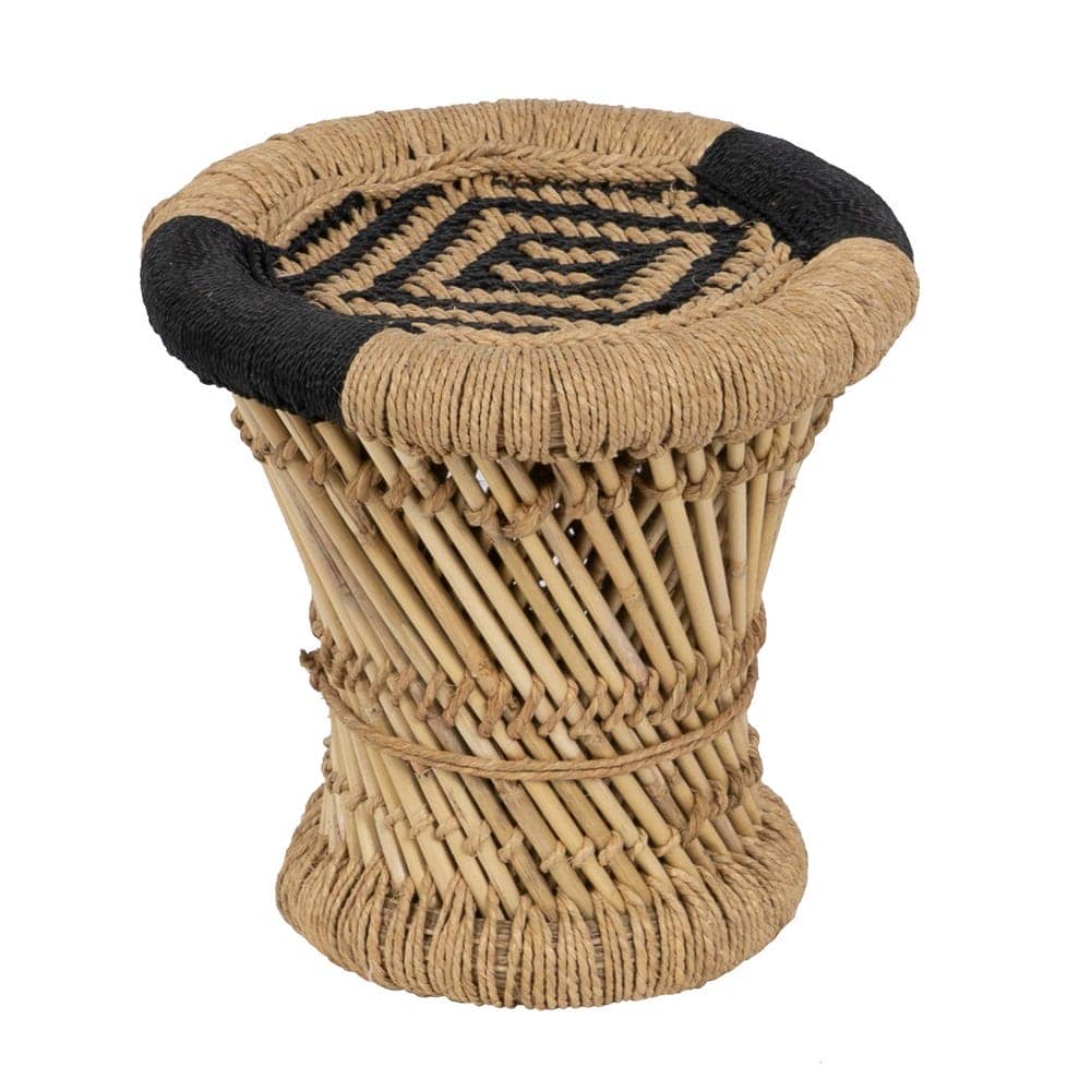 Set de 2 Mesas Auxiliares de Fibra Natural y Bambú - Estilo Rústico y Bohemio, 38 cm - Imagen 3