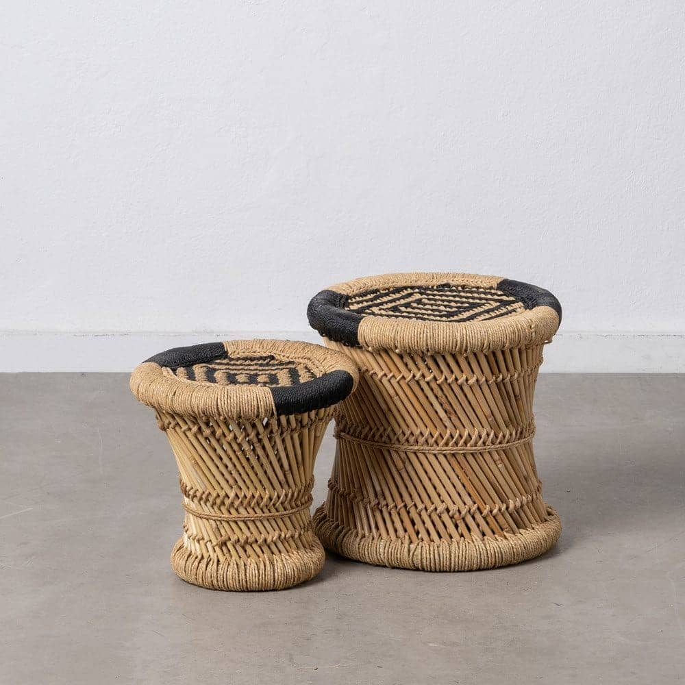 Set de 2 Mesas Auxiliares de Fibra Natural y Bambú - Estilo Rústico y Bohemio, 38 cm - Imagen 11