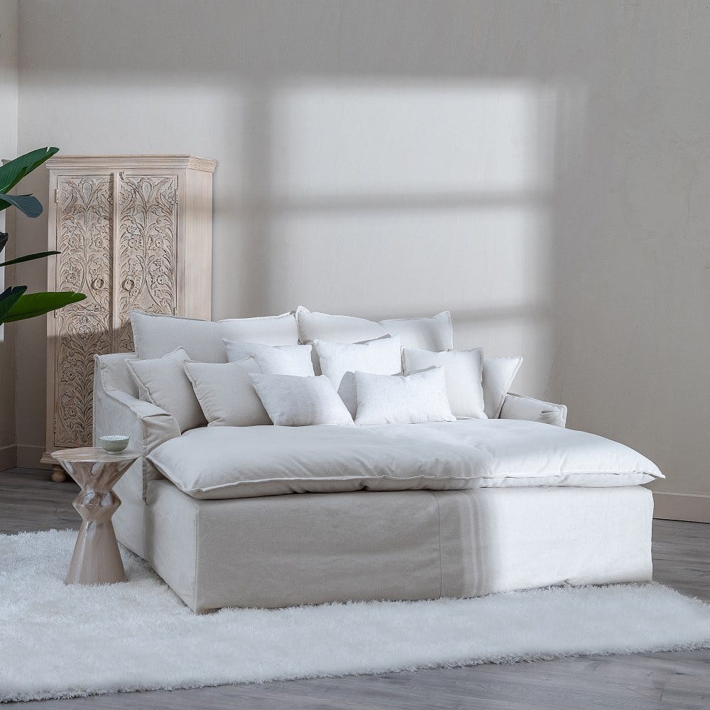 Sofá chaise longue beige de tela para salón moderno – 190 x 165 x 95 cm - Imagen 17