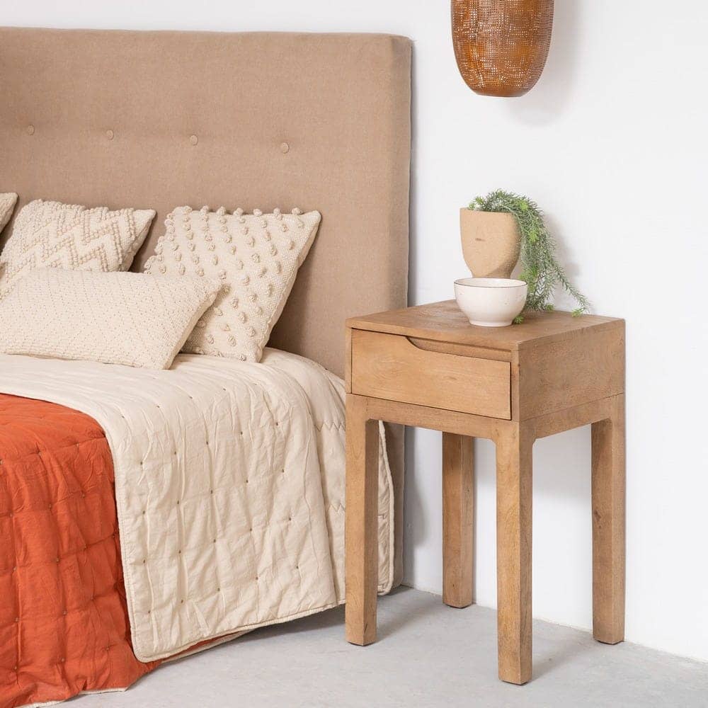 Mesita de Madera Natural de Mango de 65 cm con Cajón - Elegante y Funcional para Dormitorios y Salones - Imagen 12