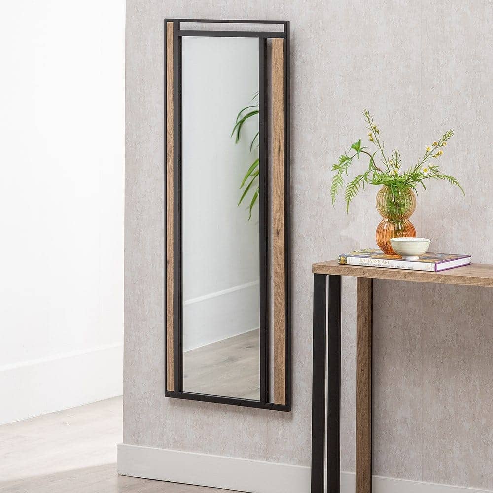 Espejo Natural y Negro de DM y Metal de 100 cm - Diseño Elegante para Decoración Moderna - Imagen 7