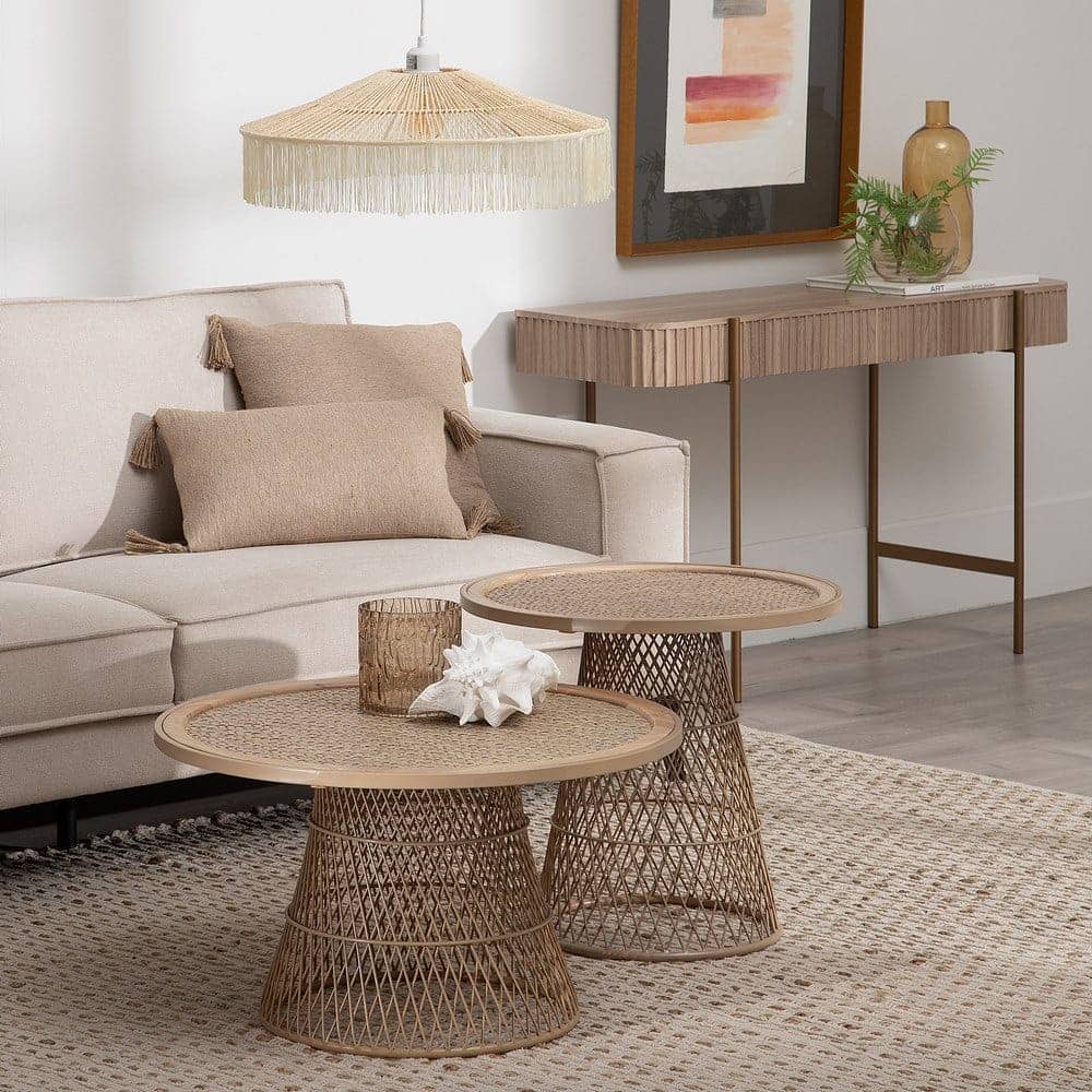 Mesa de Centro Natural de Metal y Ratán de 39 cm - Diseño Elegante y Sin Montaje - Imagen 9