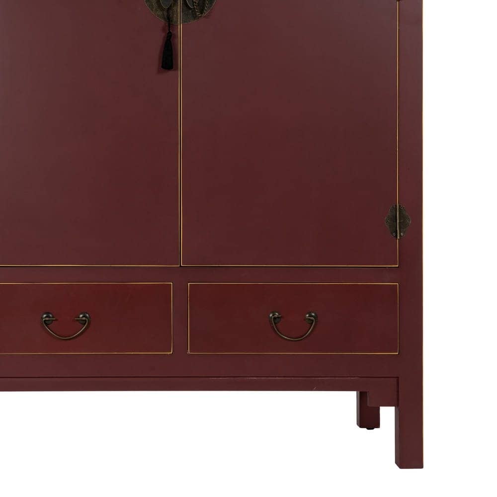 Armario de Madera Teja Estilo Oriente con Detalles Clásicos - 160 cm, Sin Montaje, 2 Lejas Desmontables - Imagen 4