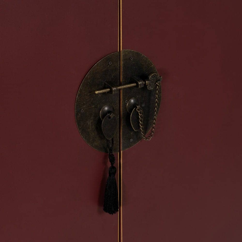 Armario de Madera Teja Estilo Oriente con Detalles Clásicos - 160 cm, Sin Montaje, 2 Lejas Desmontables - Imagen 5