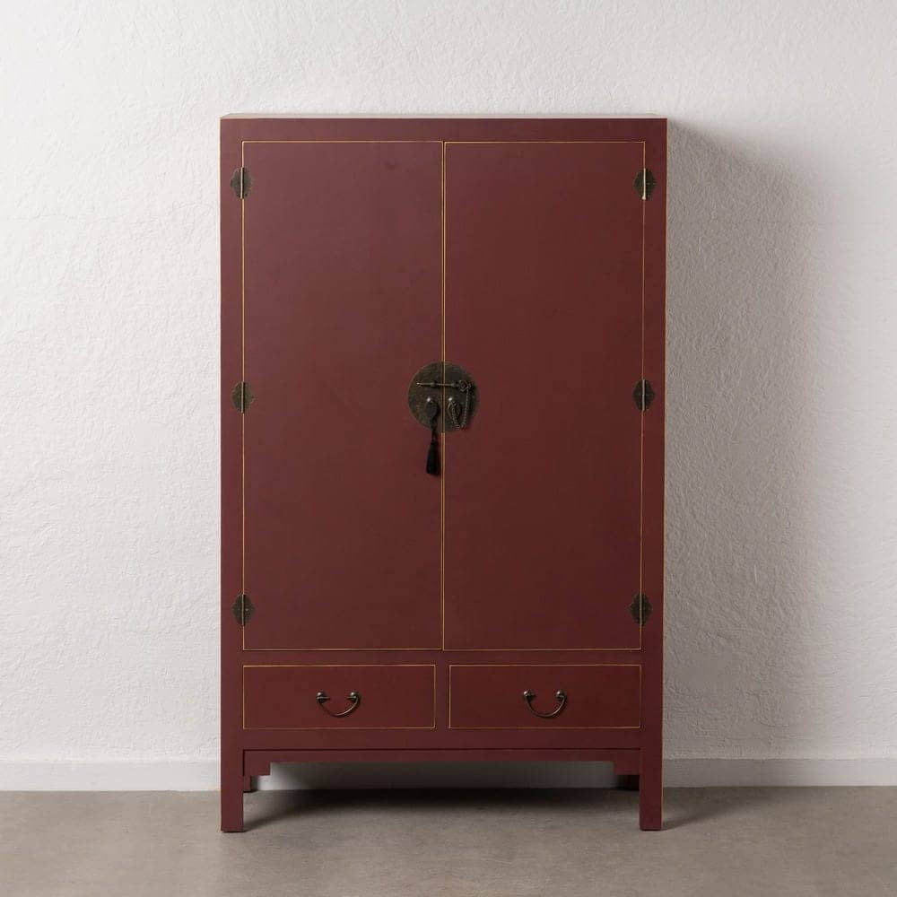 Armario de Madera Teja Estilo Oriente con Detalles Clásicos - 160 cm, Sin Montaje, 2 Lejas Desmontables - Imagen 11