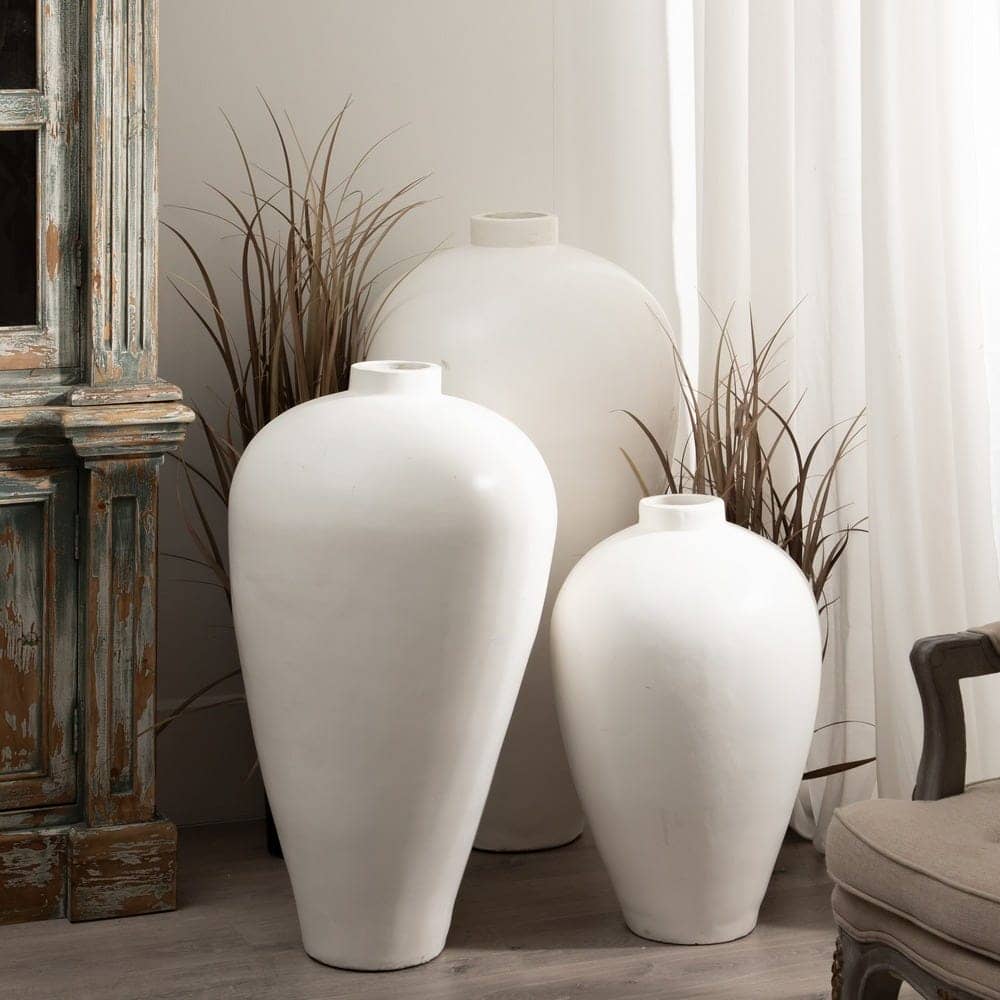 Jarrón Blanco de Terracota 51 x 51 x 100 cm - Sin Drenaje - Imagen 2