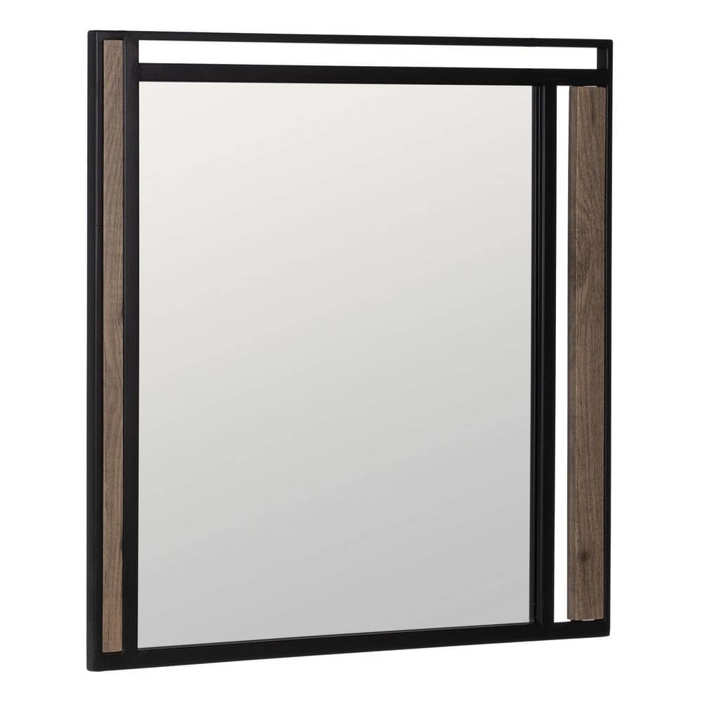 Espejo Redondo Natural y Negro de DM - Diseño Elegante de 70 cm con Marco Imitación Pino y Cristal - Imagen 2