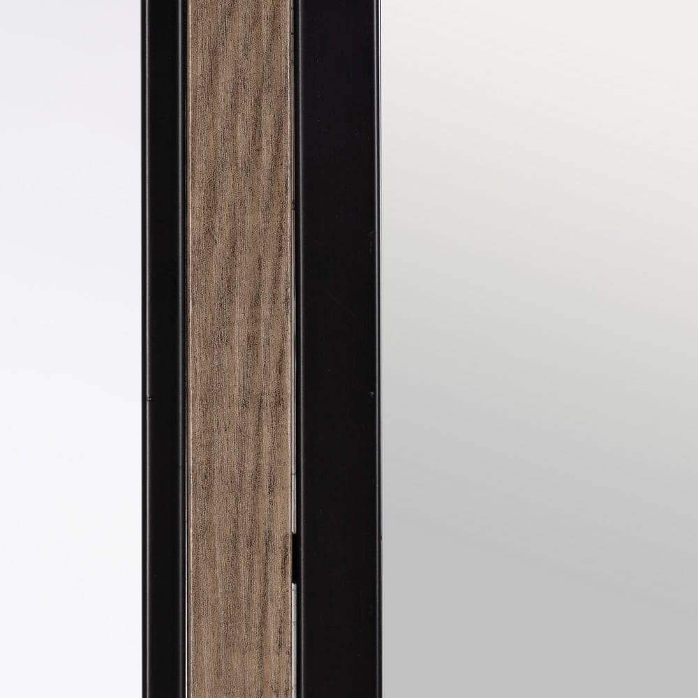Espejo Redondo Natural y Negro de DM - Diseño Elegante de 70 cm con Marco Imitación Pino y Cristal - Imagen 3