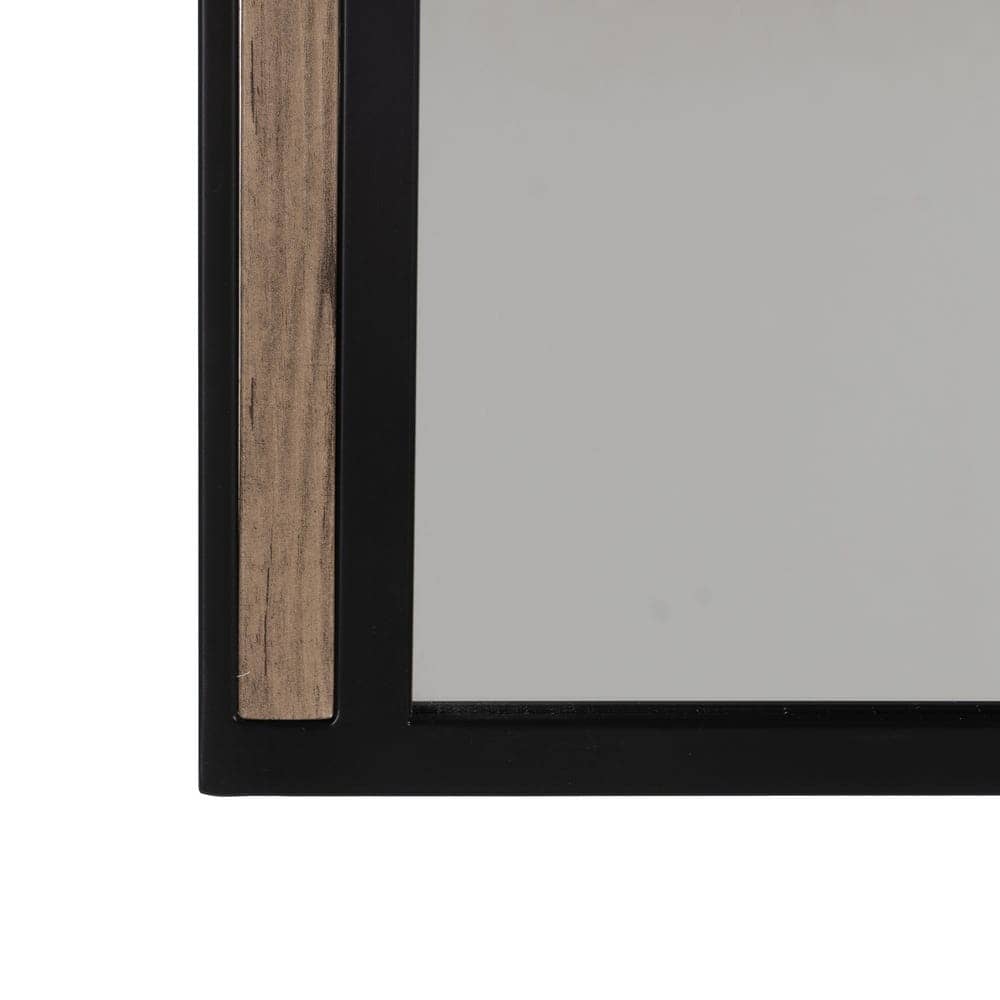 Espejo Redondo Natural y Negro de DM - Diseño Elegante de 70 cm con Marco Imitación Pino y Cristal - Imagen 5