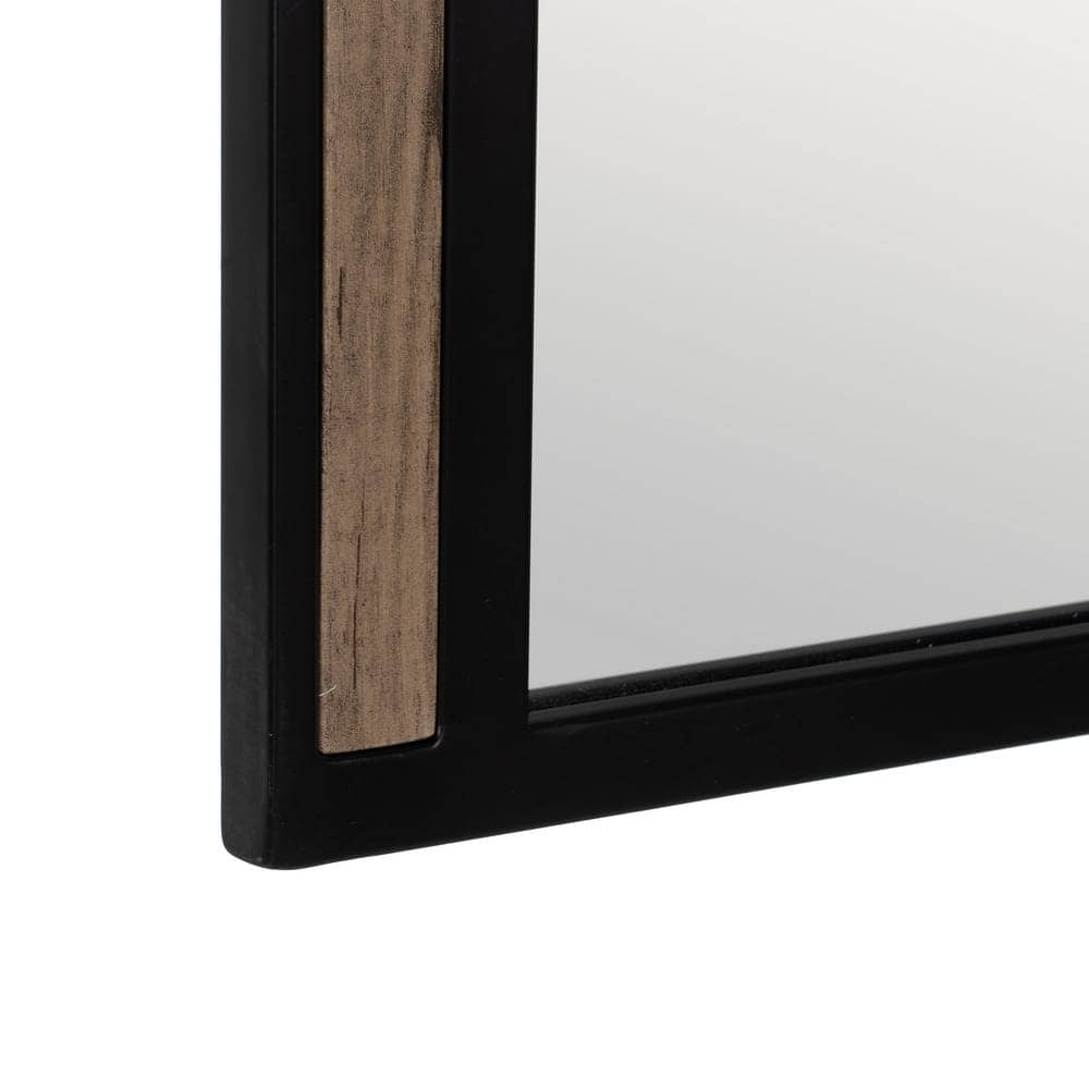 Espejo Redondo Natural y Negro de DM - Diseño Elegante de 70 cm con Marco Imitación Pino y Cristal - Imagen 6