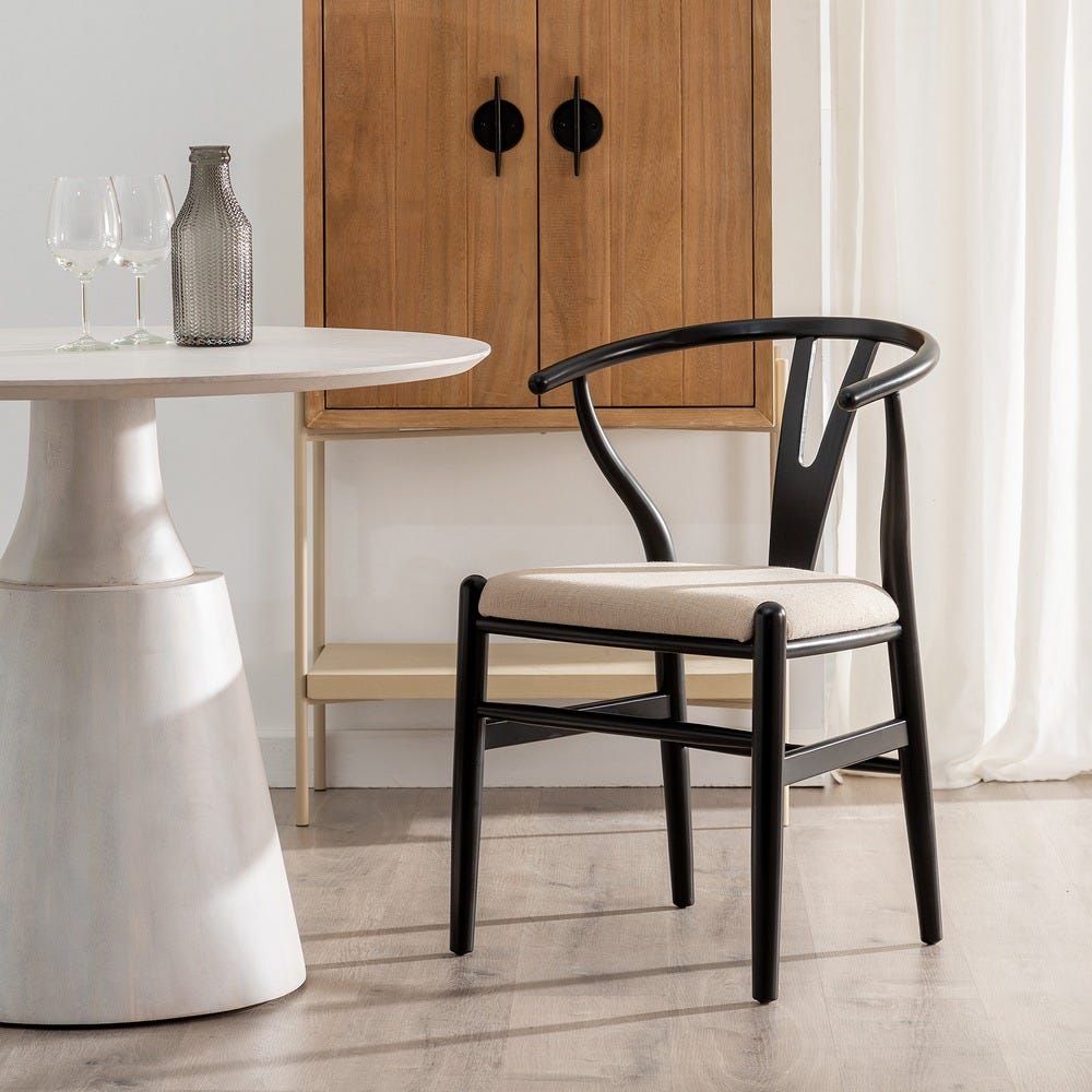 Silla negra tapizada en tela con estructura de madera para comedor – 53 x 55 x 80 cm - Imagen 15