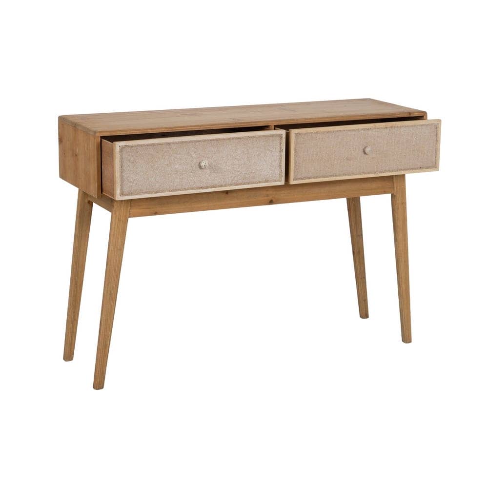 Consola de Madera Natural de Abeto y DM de 115 cm con 2 Cajones - Diseño Elegante y Funcional para Recibidores, Salones y Dormitorios - Imagen 2