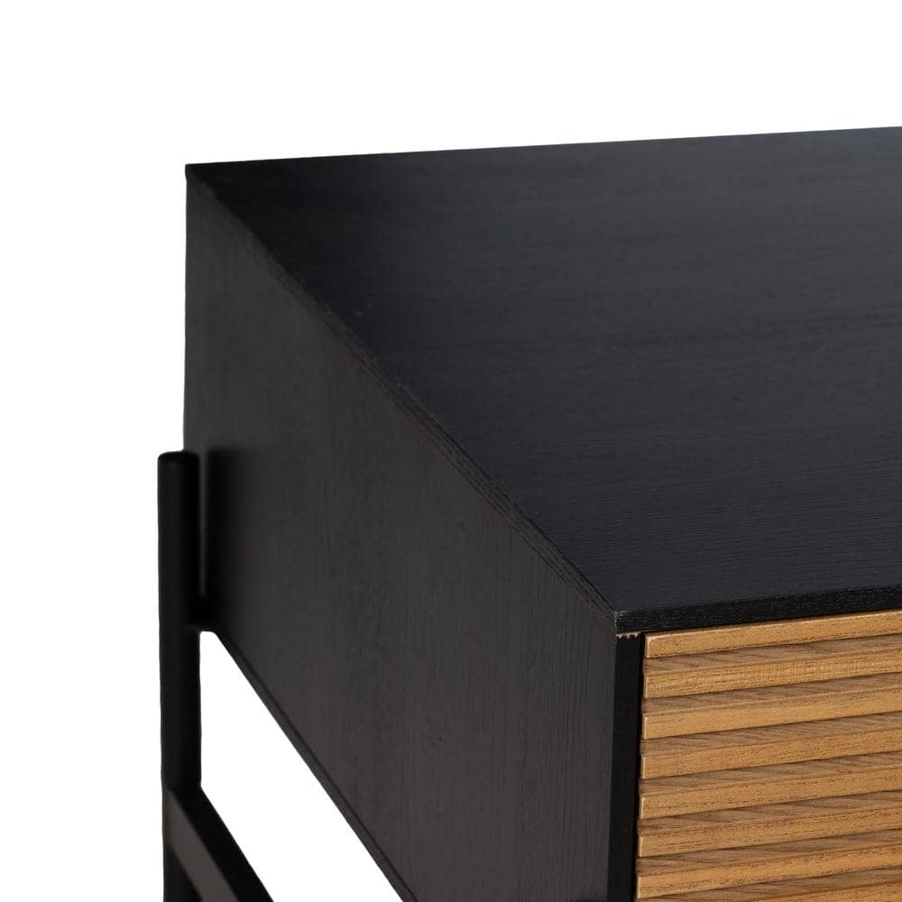 Mesa de Centro Negra y Natural de DM y Madera de Fresno - Diseño Moderno, 124x60x43.5 cm, Patas para Montar, Colección Orleans - Imagen 3