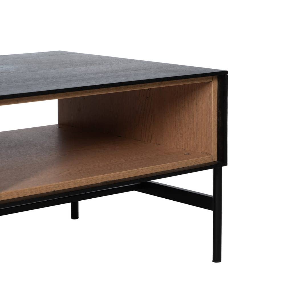 Mesa de Centro Negra y Natural de DM y Madera de Fresno - Diseño Moderno, 124x60x43.5 cm, Patas para Montar, Colección Orleans - Imagen 4