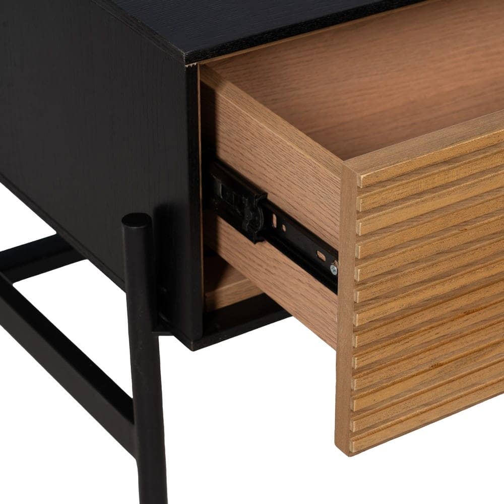 Mesa de Centro Negra y Natural de DM y Madera de Fresno - Diseño Moderno, 124x60x43.5 cm, Patas para Montar, Colección Orleans - Imagen 5