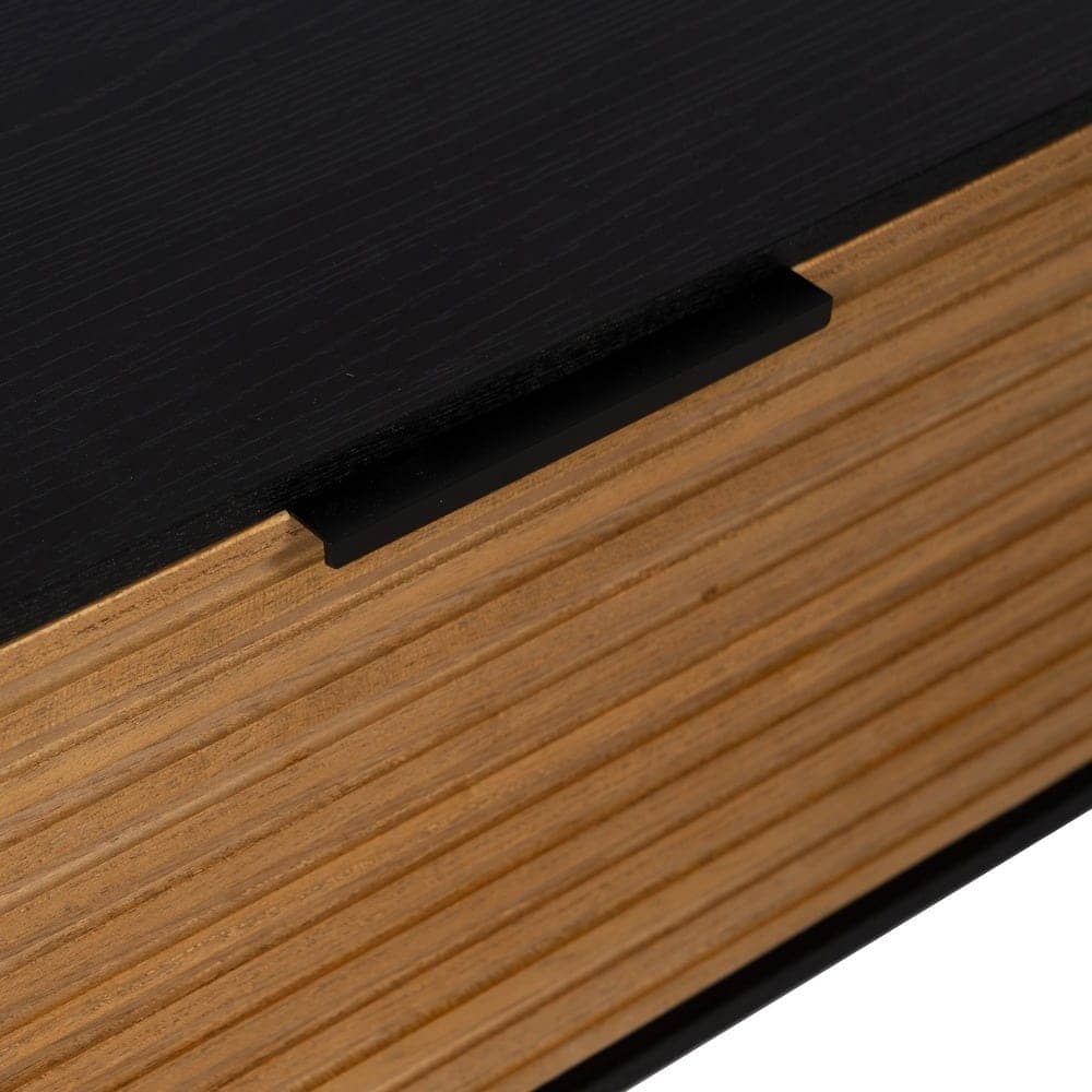 Mesa de Centro Negra y Natural de DM y Madera de Fresno - Diseño Moderno, 124x60x43.5 cm, Patas para Montar, Colección Orleans - Imagen 6