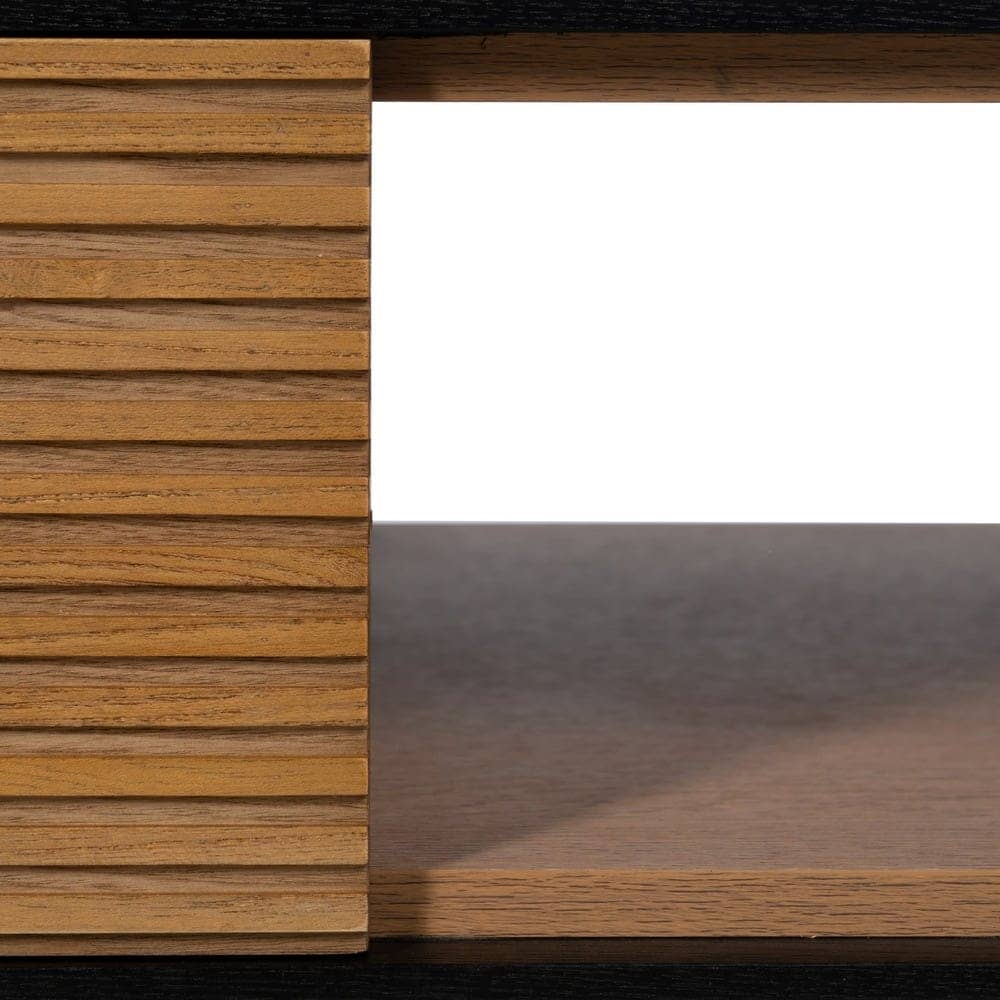 Mesa de Centro Negra y Natural de DM y Madera de Fresno - Diseño Moderno, 124x60x43.5 cm, Patas para Montar, Colección Orleans - Imagen 9