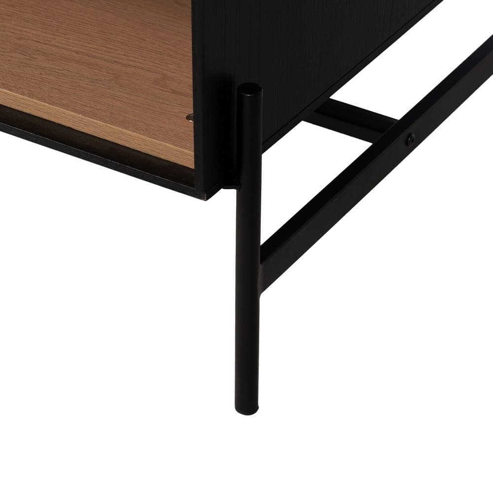 Mesa de Centro Negra y Natural de DM y Madera de Fresno - Diseño Moderno, 124x60x43.5 cm, Patas para Montar, Colección Orleans - Imagen 10
